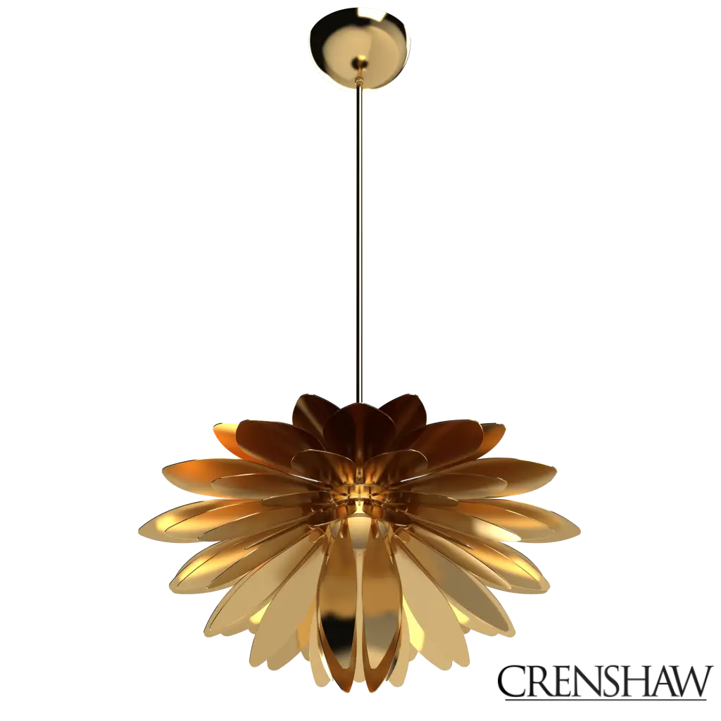 Gold floral pendant light on a white background