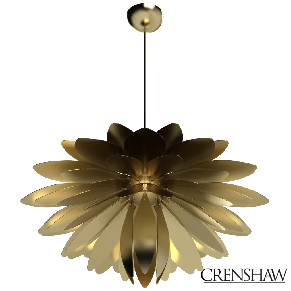Gold floral pendant light on a white background