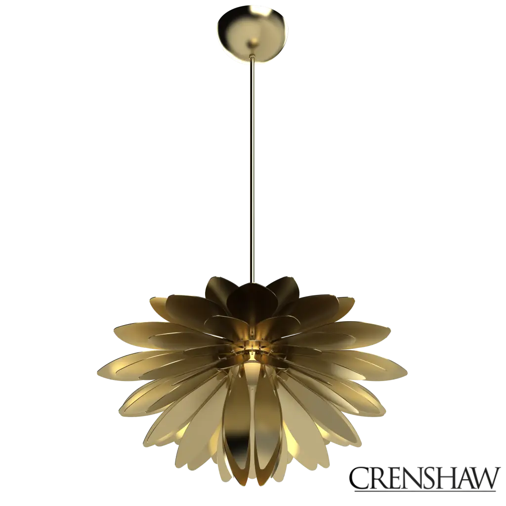 Gold floral pendant light on a white background