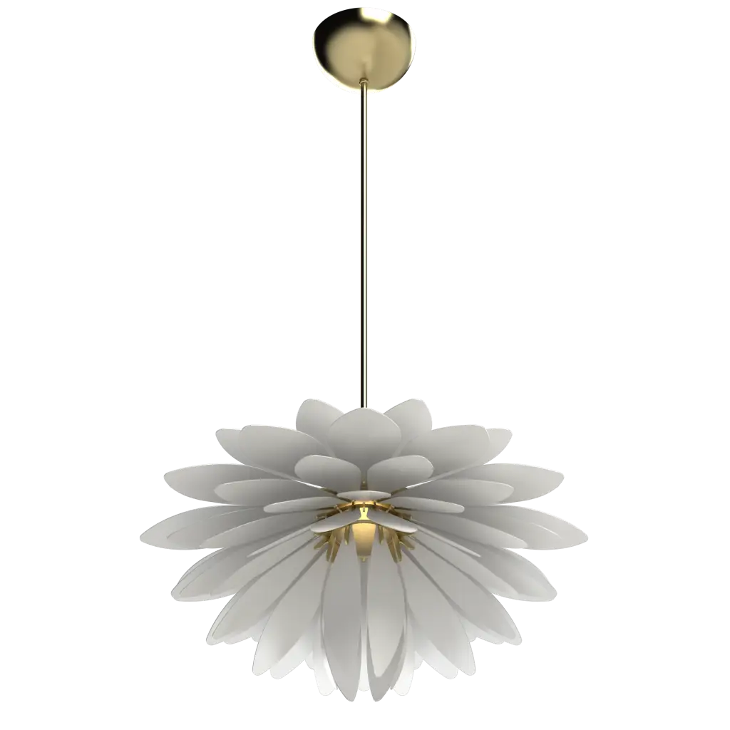 Floral-patterned pendant light with gold accents on a white background