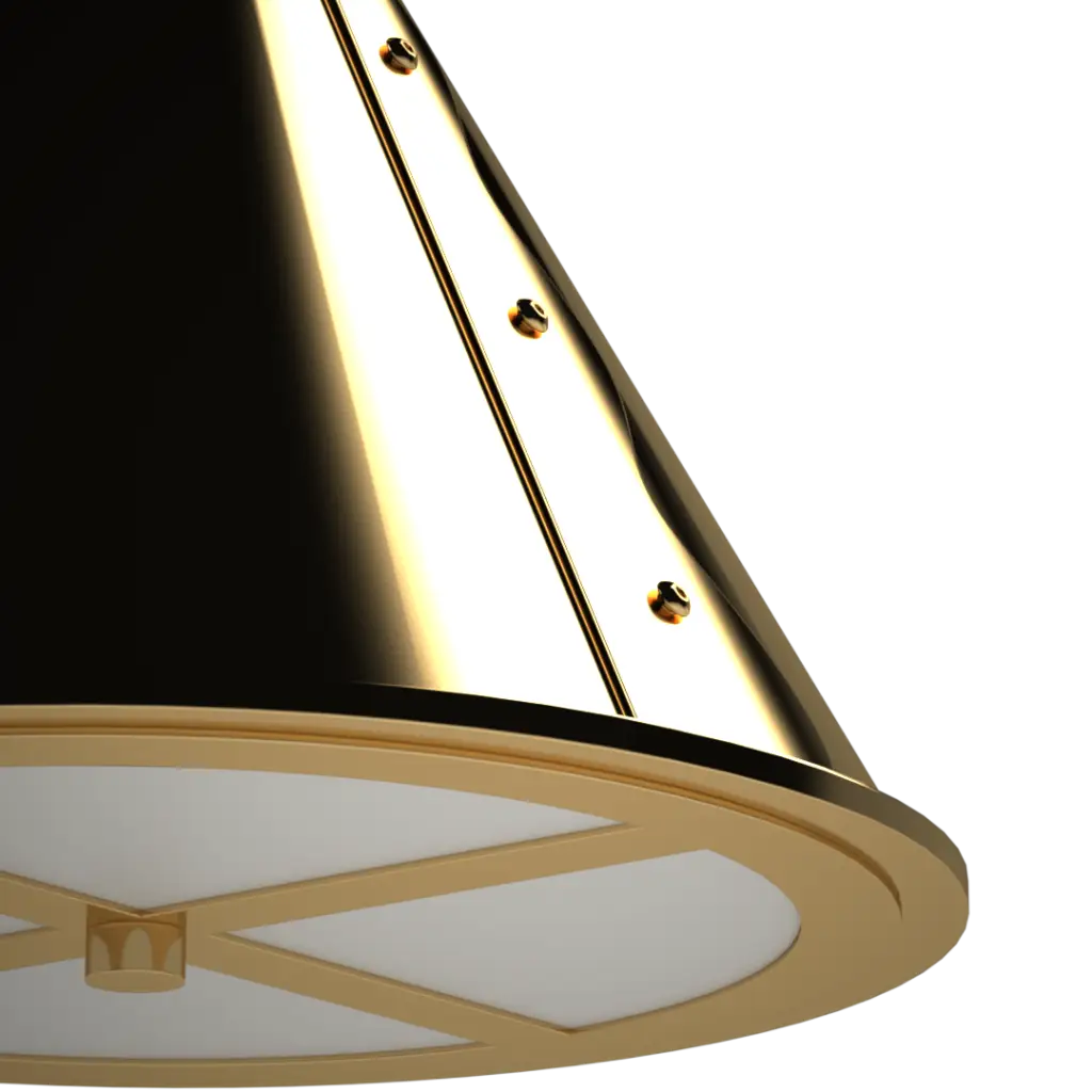 A shiny gold conical pendant light fixture with a white diffuser.
