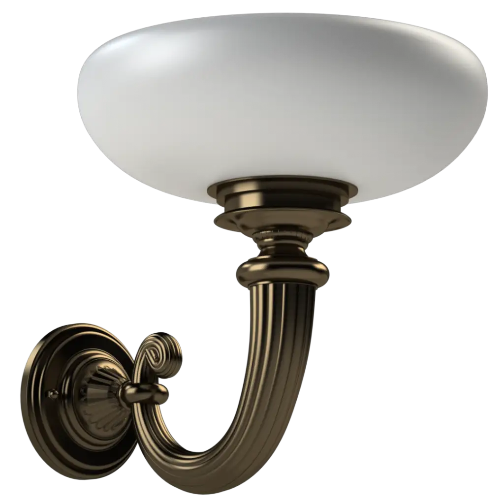 Brass wall sconce with a white glass shade