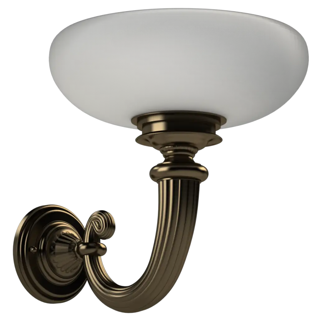 Bronze wall sconce with a frosted white glass shade.