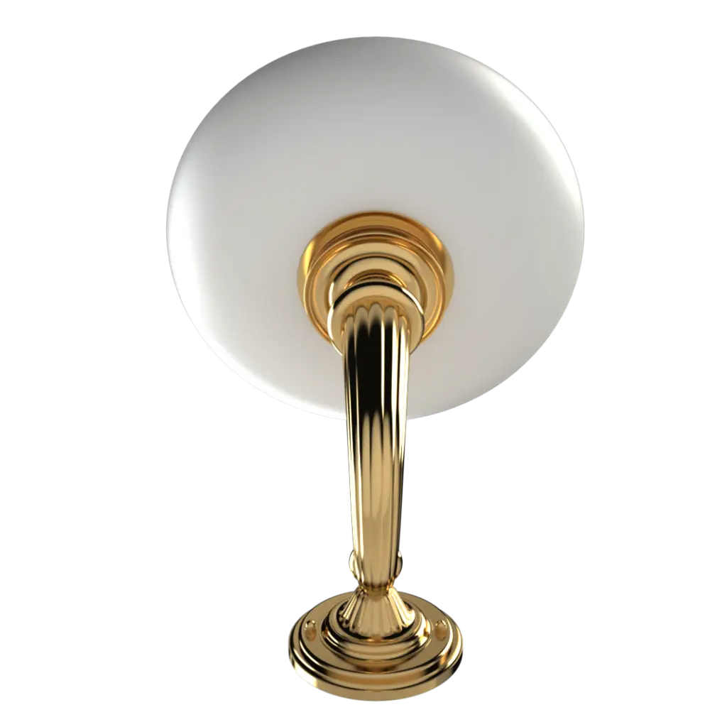 A wall-mounted brass sconce with a white opal glass shade.