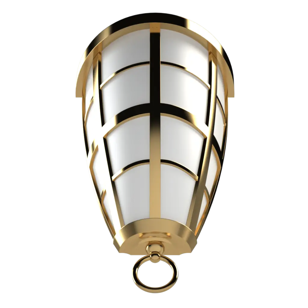 Decorative golden and white lantern with a hanging ring at the bottom.