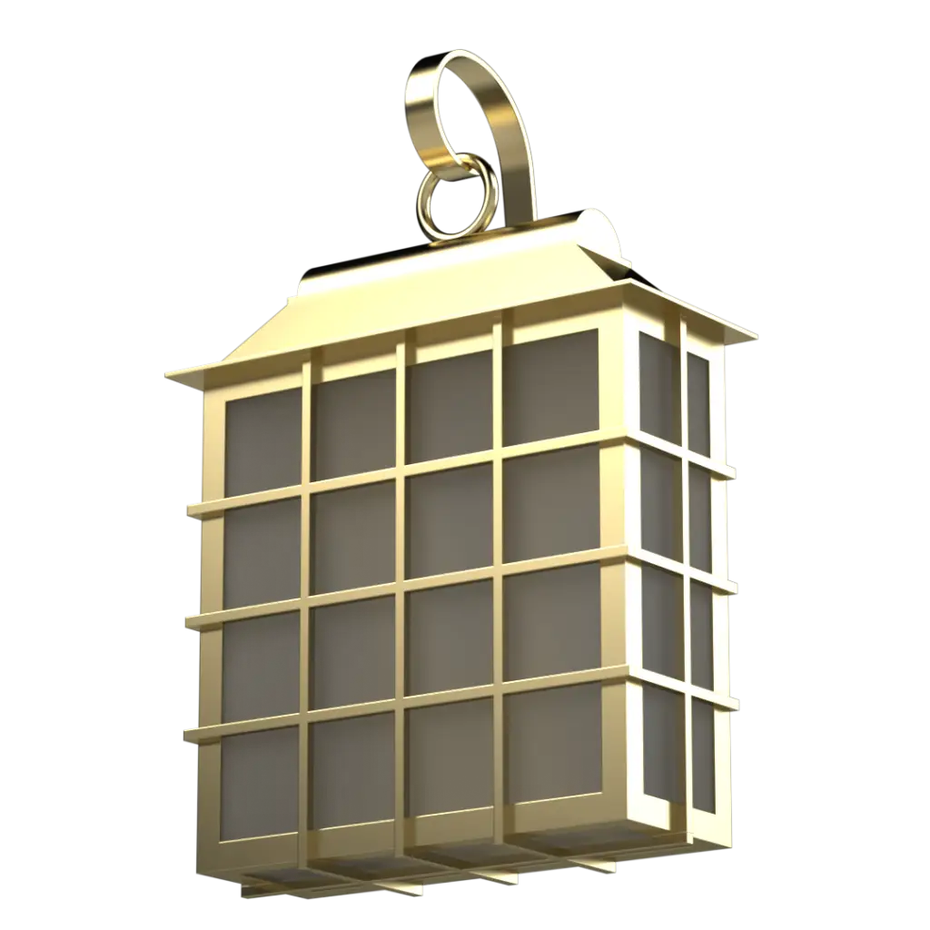 A golden rectangular lantern with a curved handle.