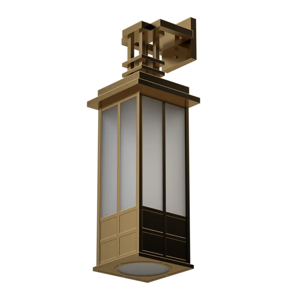 Ornate outdoor wall lantern with frosted glass panels and a multi-tiered top.