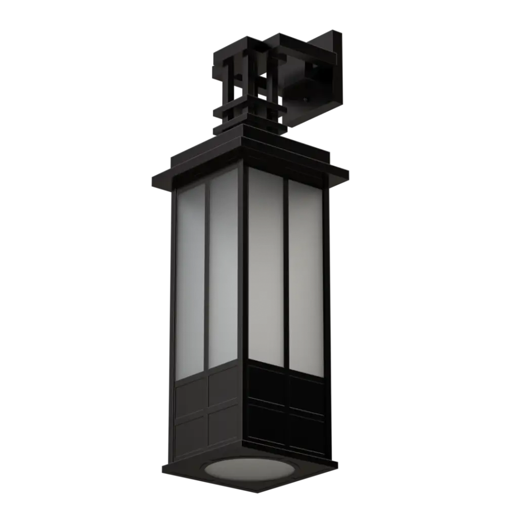 A dark gray outdoor wall lantern with frosted glass panels.