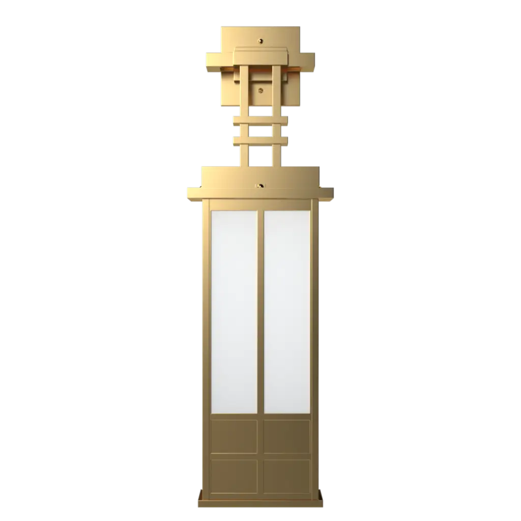 A tall, golden-hued Japanese-style lantern with white panels.