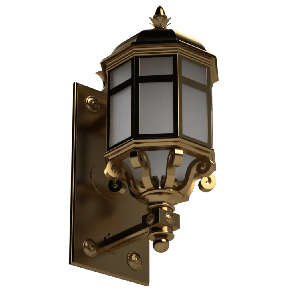 Elegant brass outdoor wall lantern with frosted glass panels.