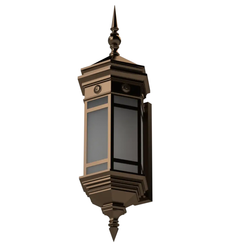 Ornate bronze outdoor wall lantern with frosted and clear glass panels.