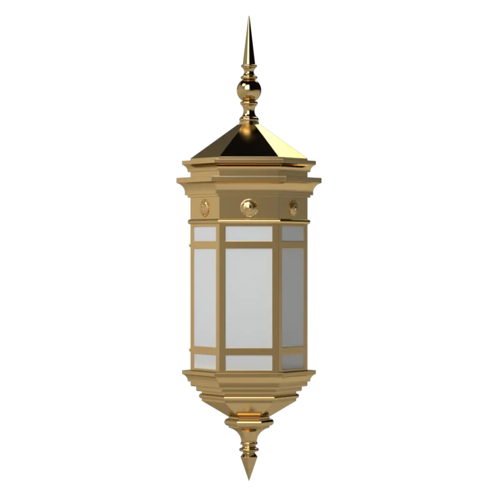 A golden lantern with white panels.