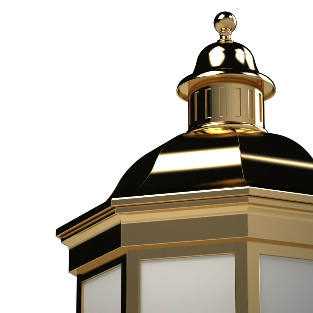 A gilded, ornate, hexagonal lantern with a domed top.