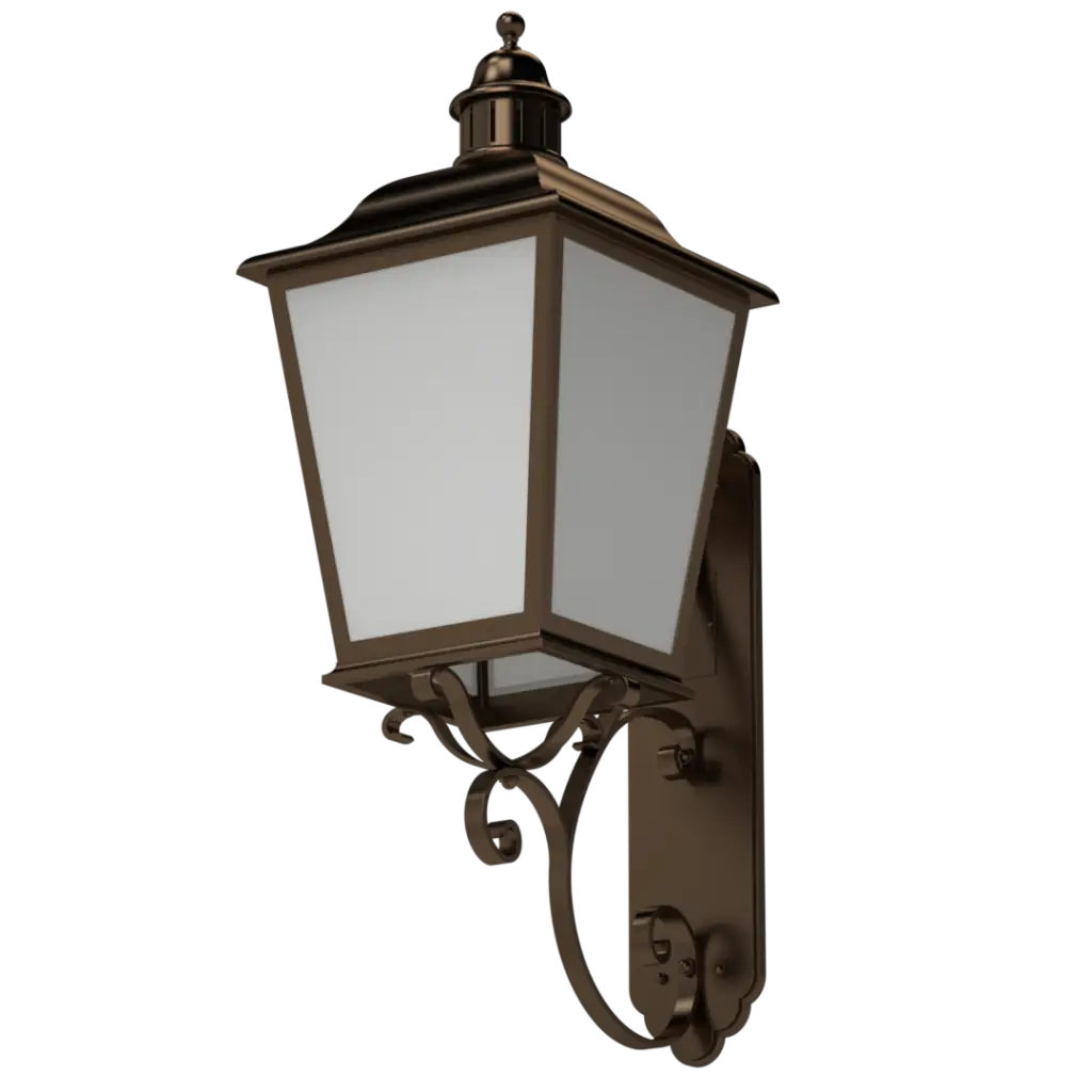 Bronze outdoor wall lantern with frosted glass panels.