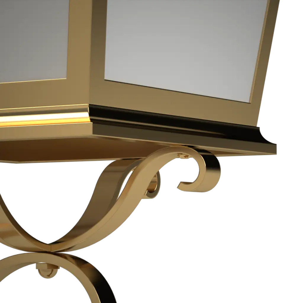 A decorative gold-colored metal frame with ornate curved supports.
