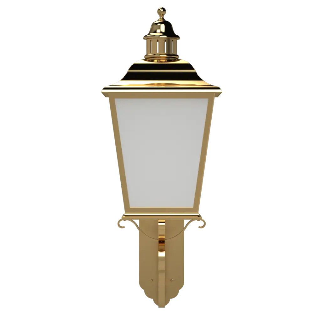 A gold and white outdoor wall lantern.