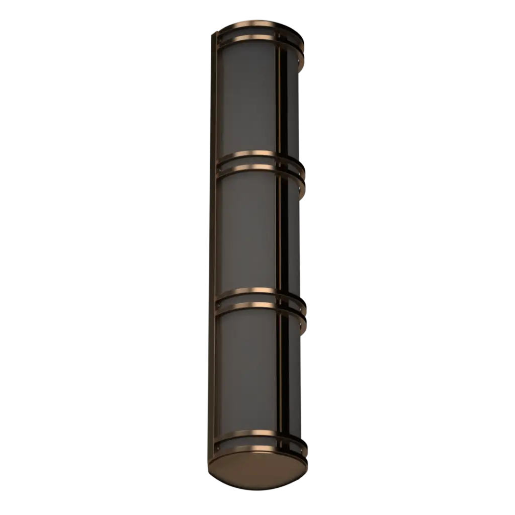 A bronze and frosted glass three-tier wall sconce.