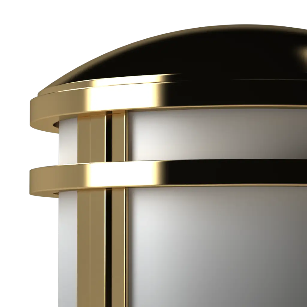 A modern cylindrical light fixture with a gold trim.