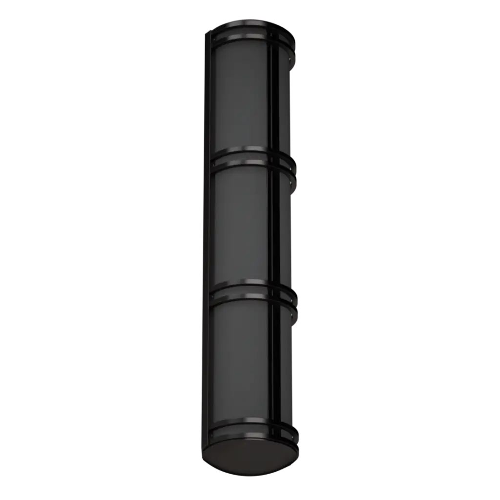 A tall, cylindrical, multi-compartment storage or display unit with a dark frame and light-colored interior sections.