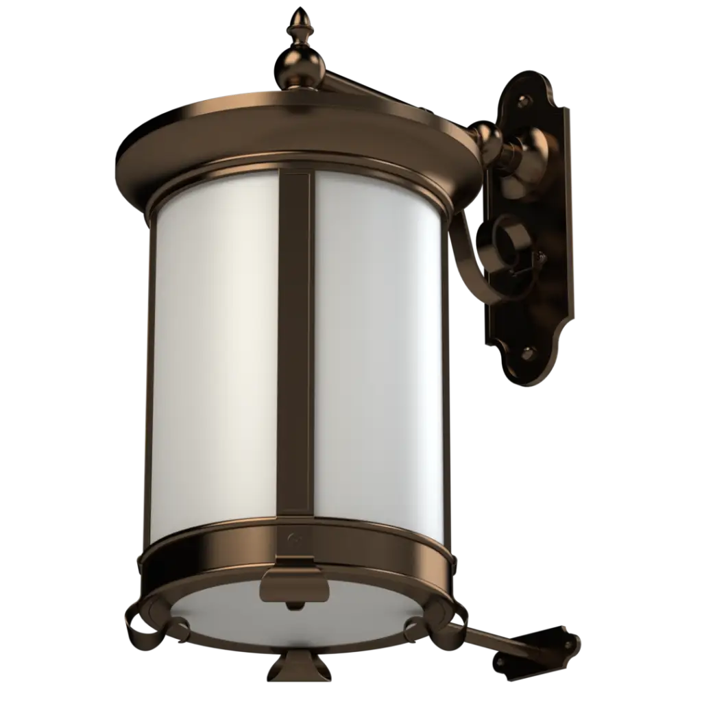 Bronze outdoor wall lantern with a cylindrical frosted glass shade.