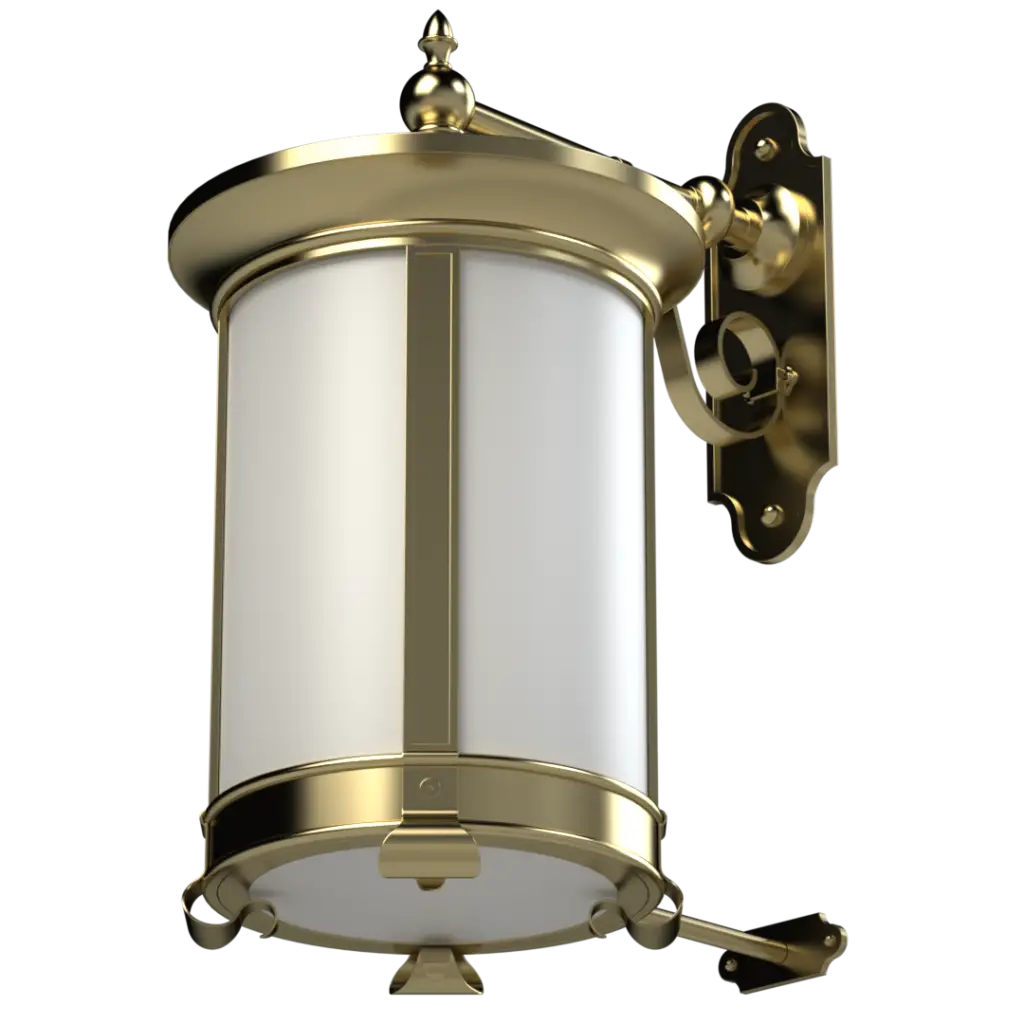 Ornate brass and frosted glass outdoor wall lantern.