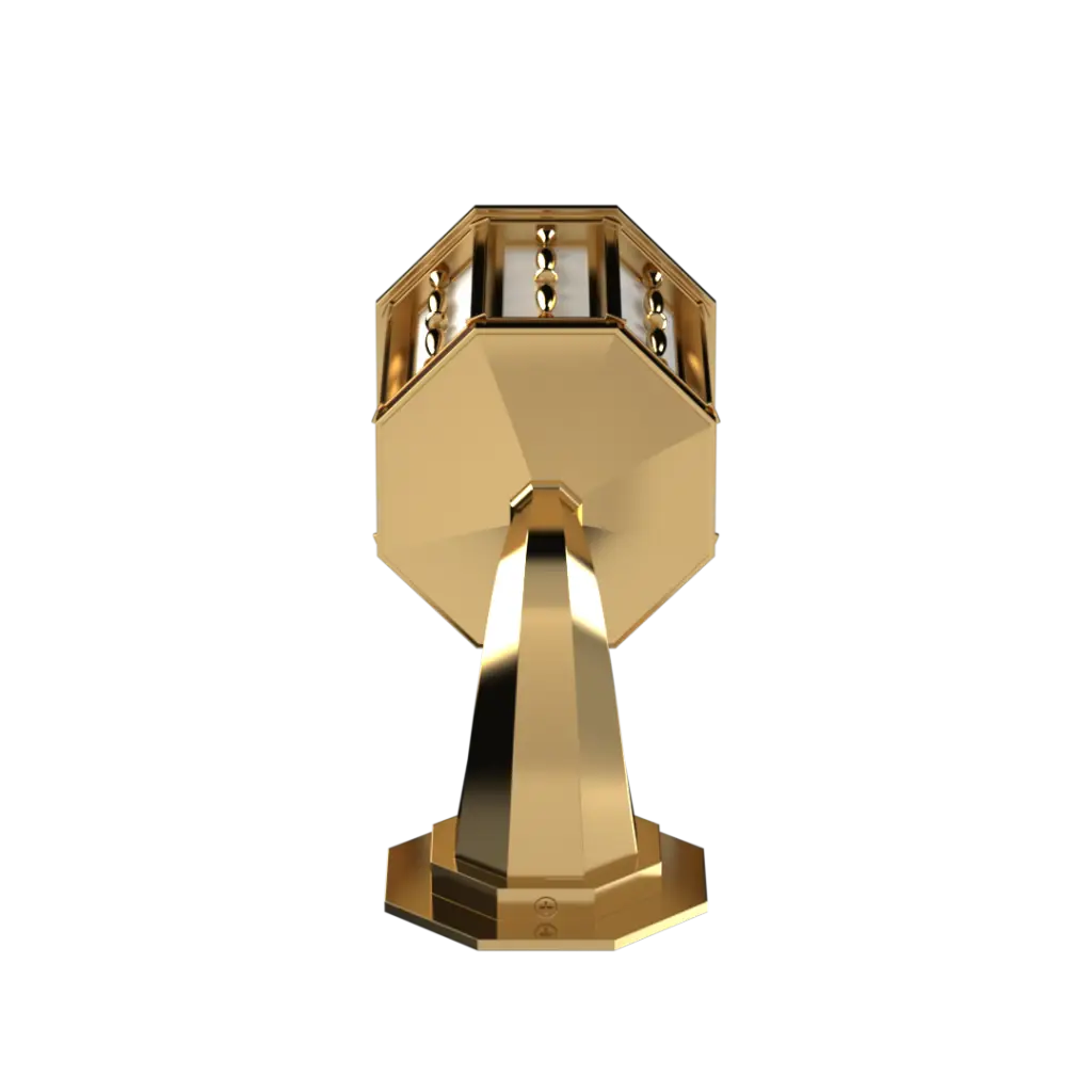 Golden octagonal trophy with a decorative top.