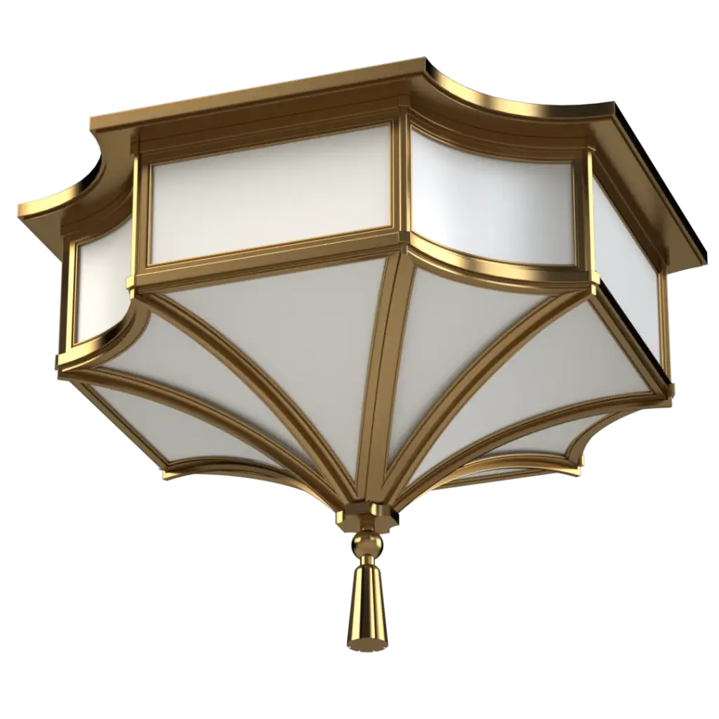 Gold and white decorative ceiling light fixture.