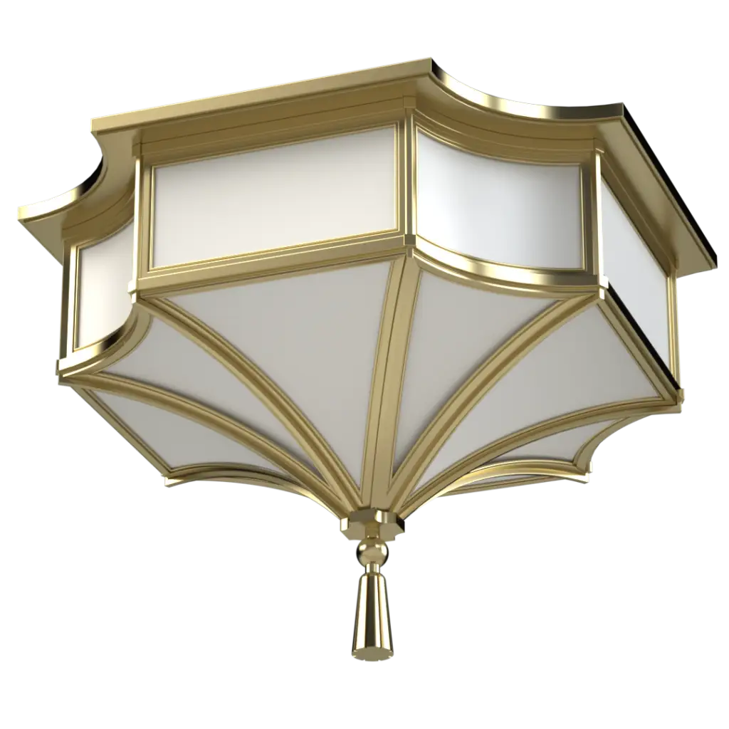 An ornate gold and white ceiling light fixture with a decorative finial.