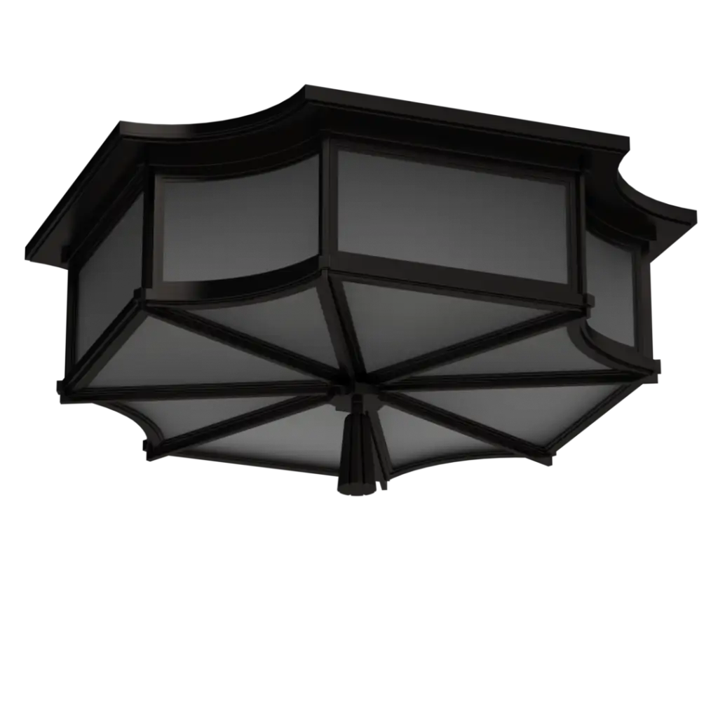 Dark wood and frosted glass flush mount ceiling light.
