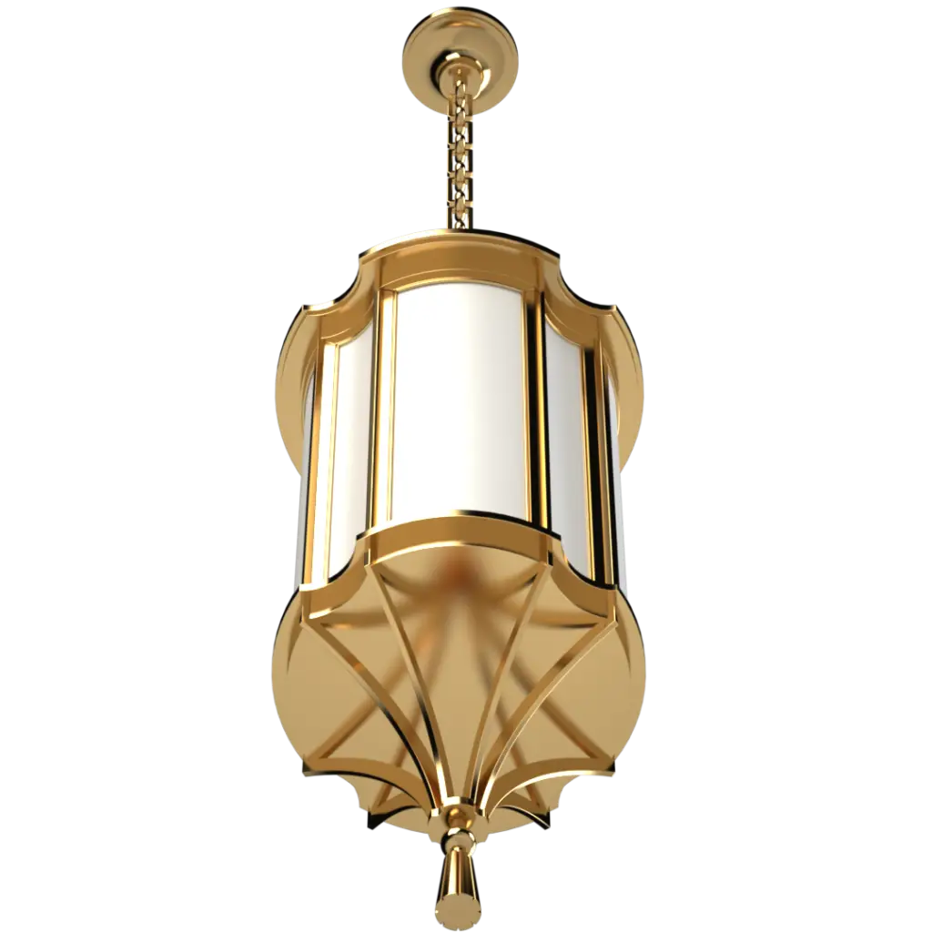 A gold and white ornate ceiling light fixture.