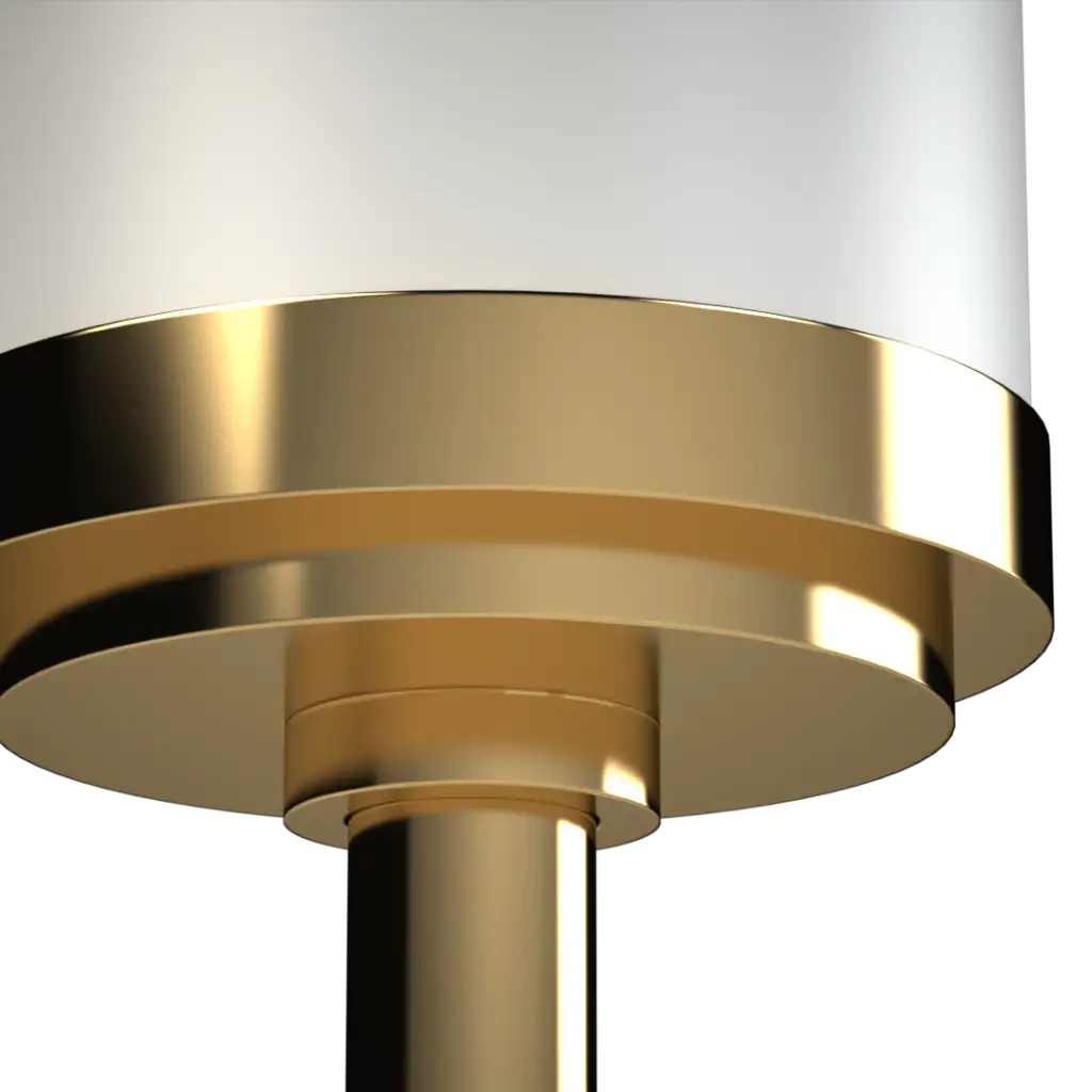 A gold and white modern lamp.