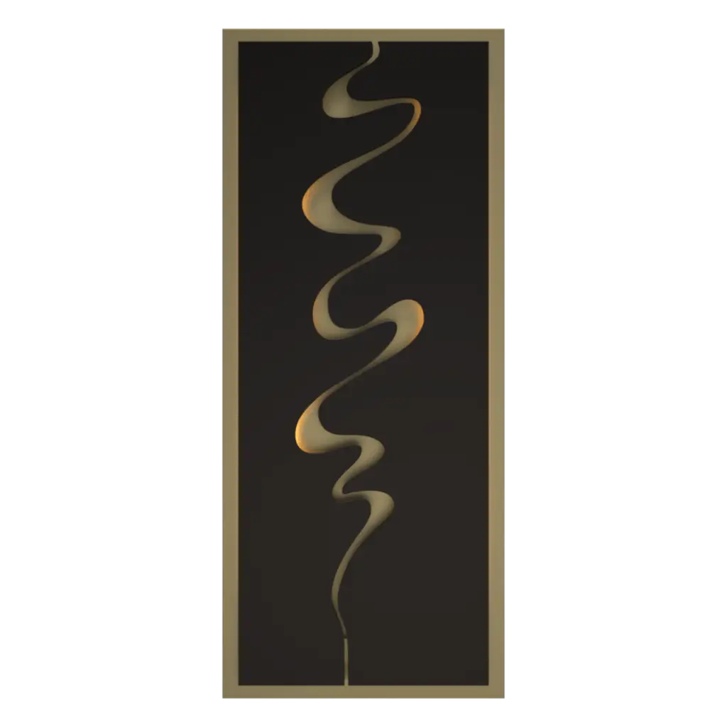 A tall, rectangular art panel with a wavy, gold-toned abstract design.