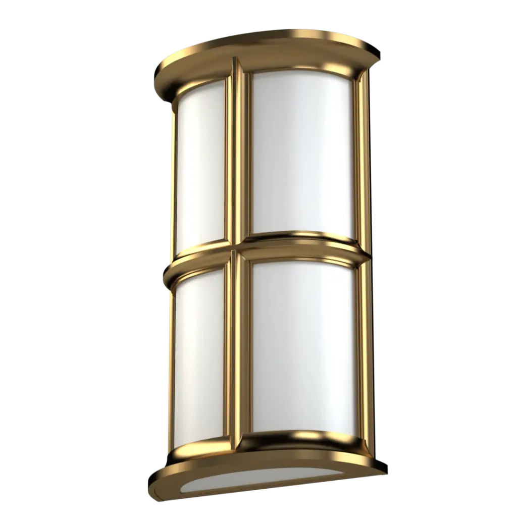 A rectangular gold and white wall sconce.