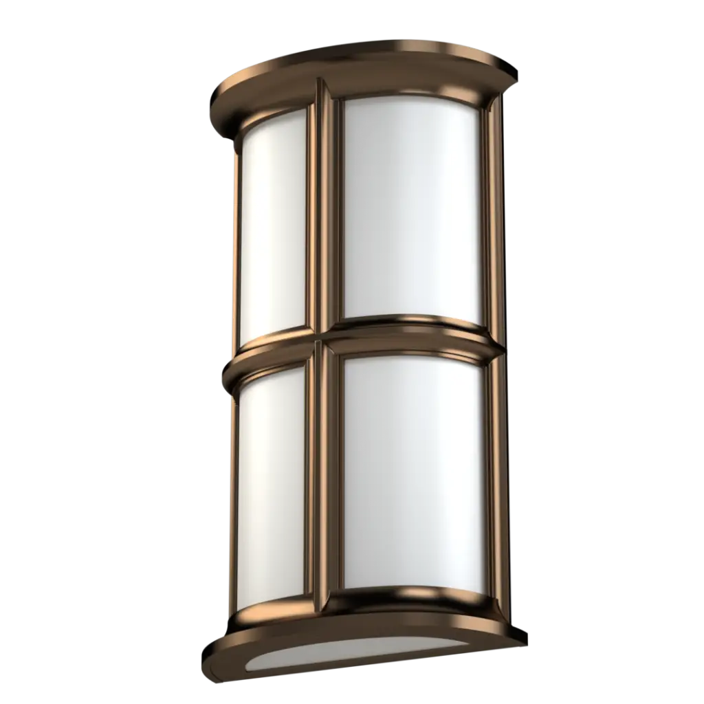 A rectangular outdoor wall light with a bronze frame and white frosted glass panels.