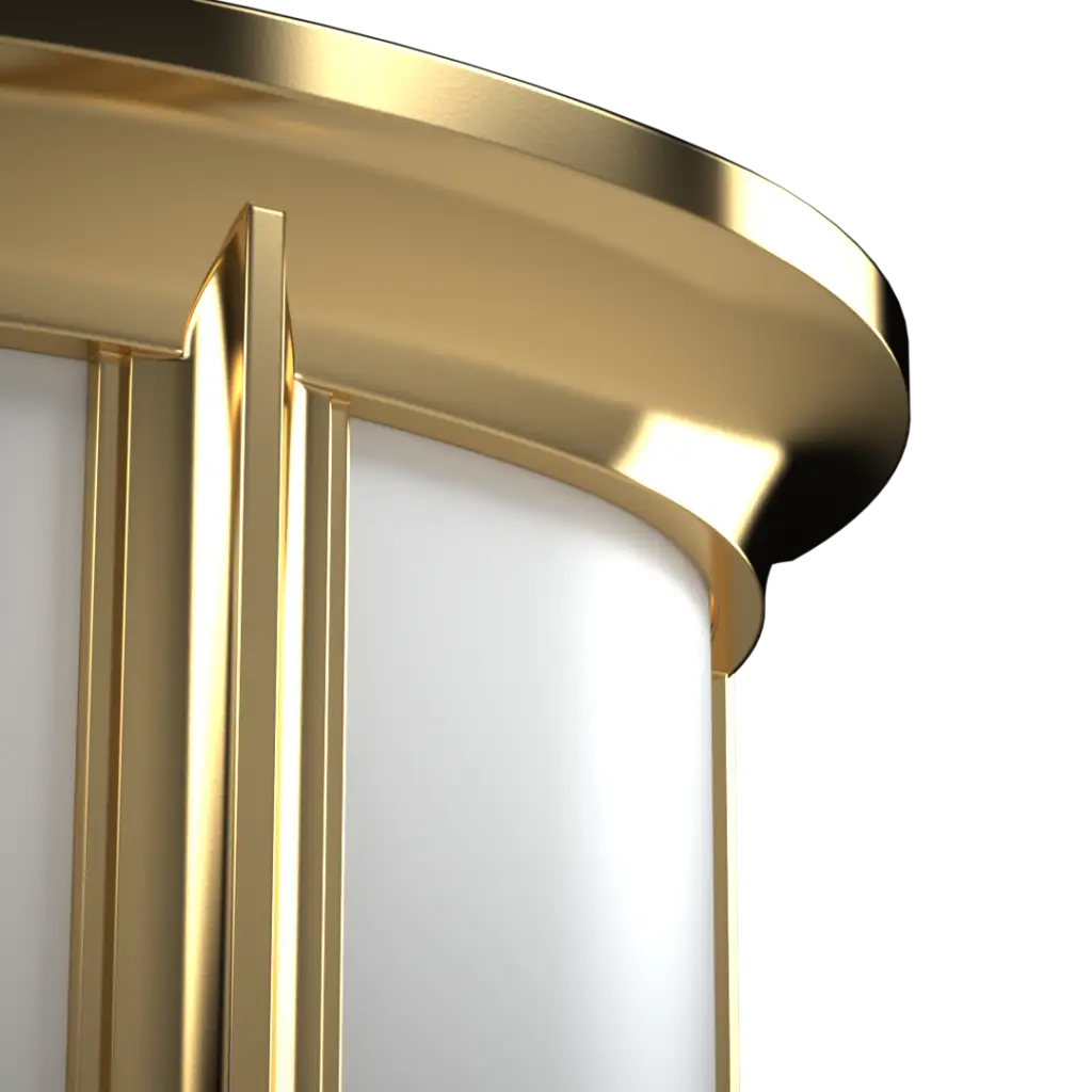 A golden and white cylindrical pedestal with a curved top.