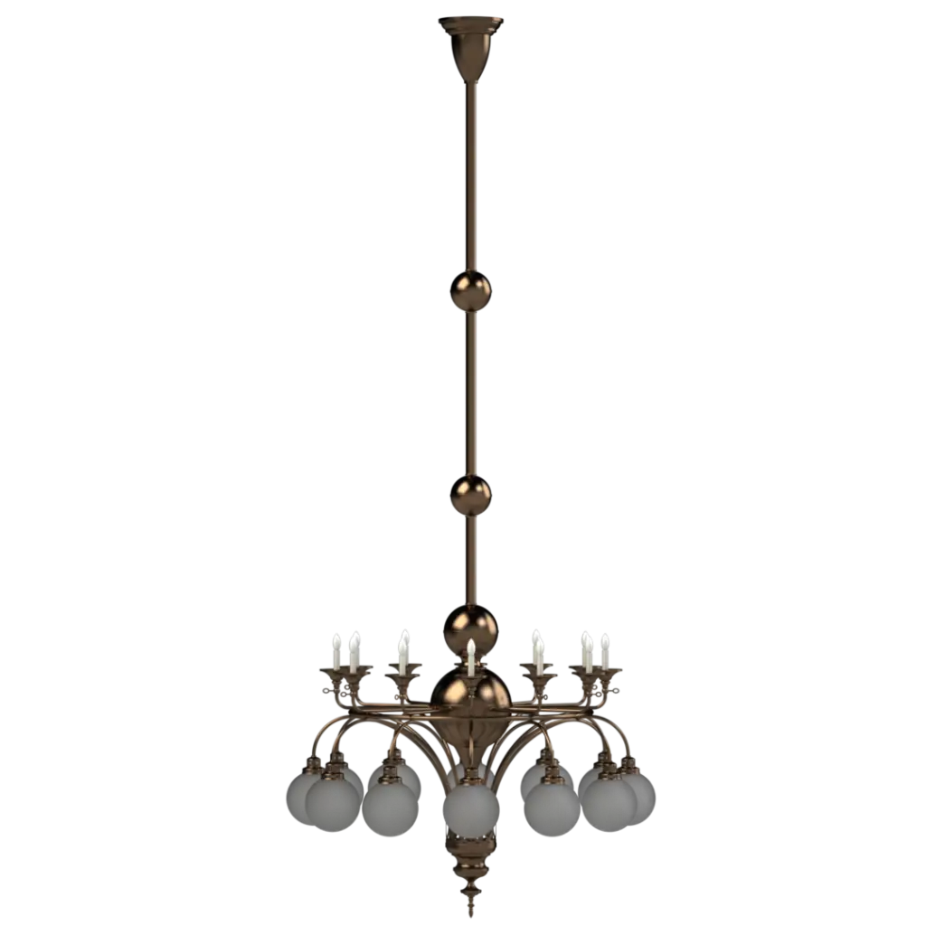 Bronze chandelier with frosted glass balls on a white background