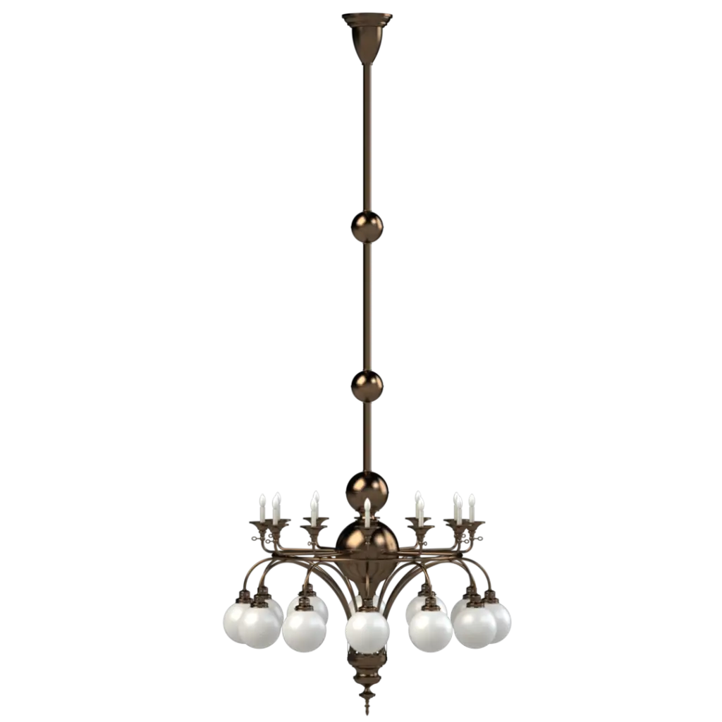 Bronze chandelier with white glass balls on a white background