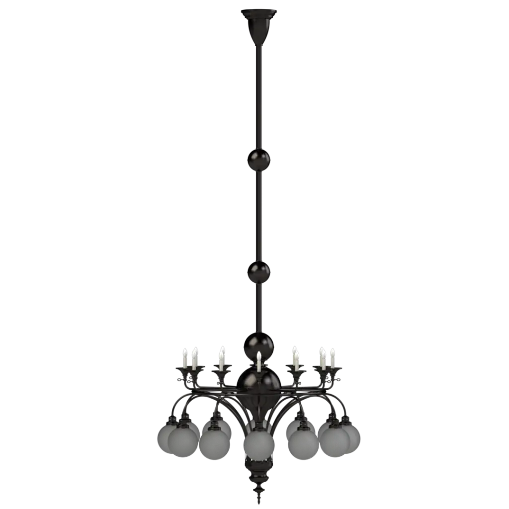 Black chandelier with frosted glass balls on a white background