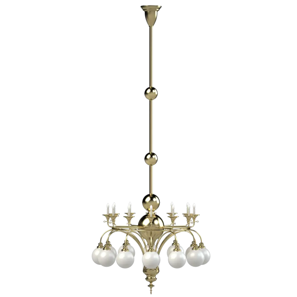 Gold chandelier with white glass balls on a white background