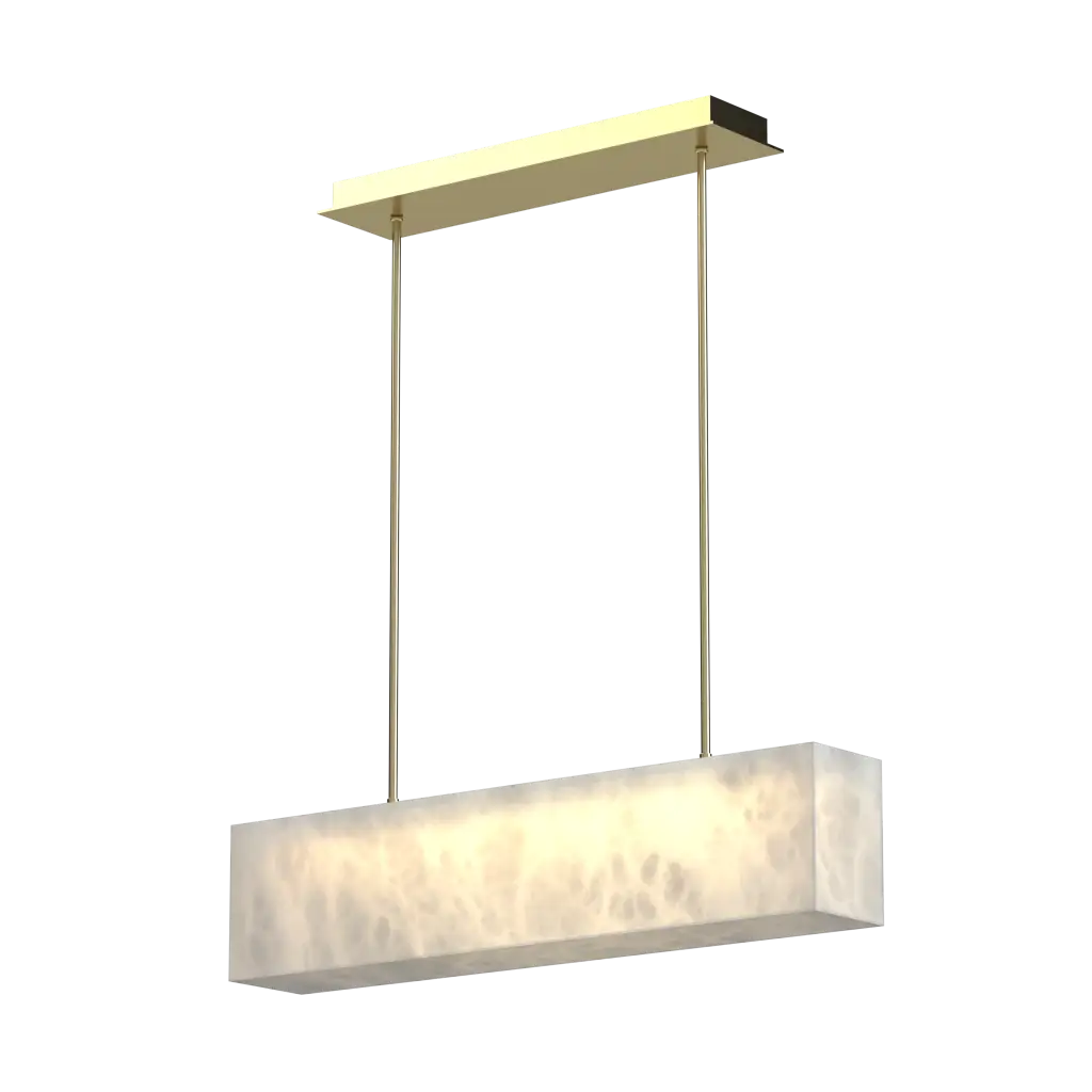 Modern pendant light with rectangular shade on a white background
