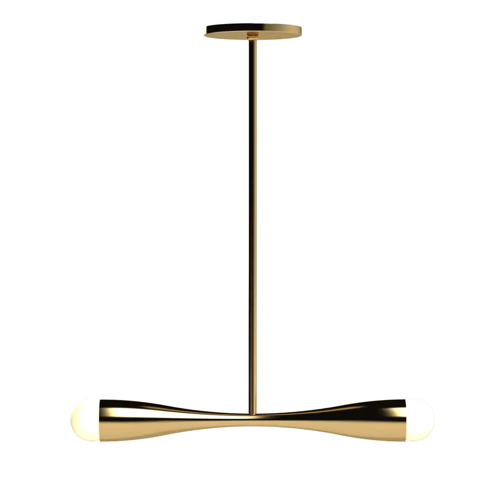 Gold pendant light on a white background