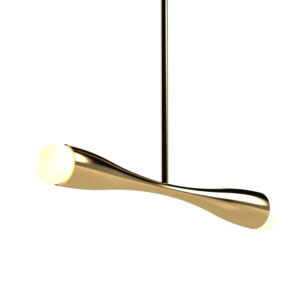 Gold pendant light on a white background