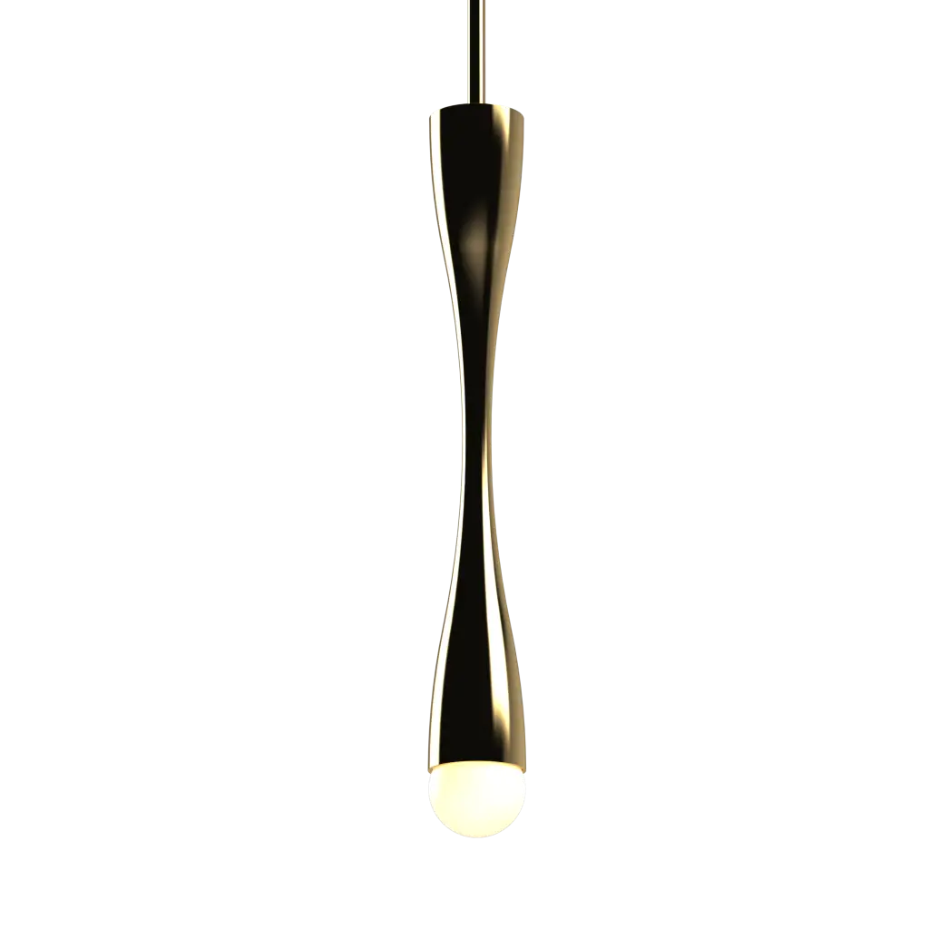Modern pendant light with a glossy finish on a white background