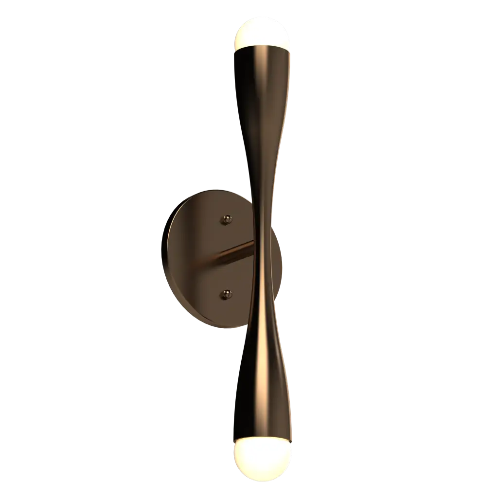 Modern wall sconce with a twisted design on a white background