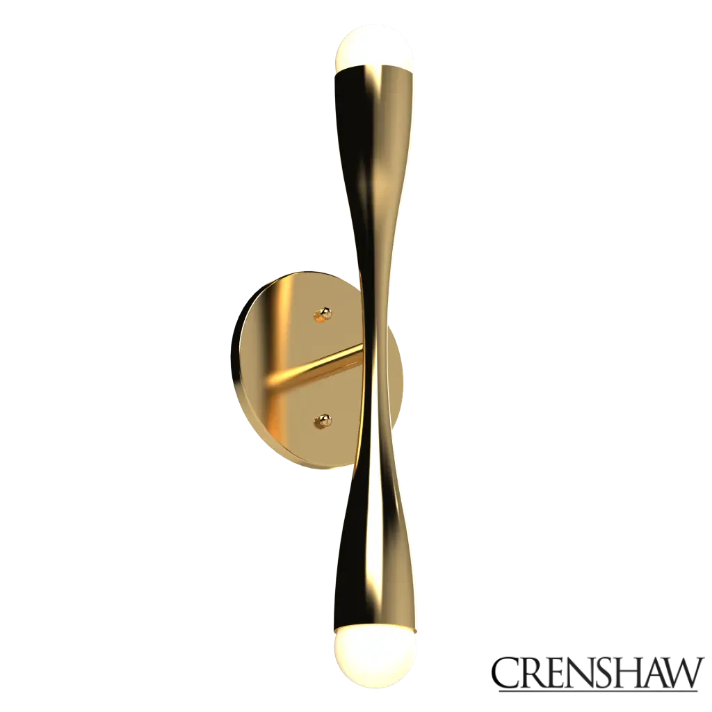 Gold wall sconce with a modern design on a white background