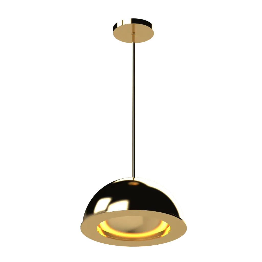 Modern pendant light with black and gold design on a white background