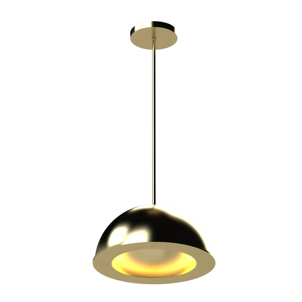 Gold pendant light on a white background