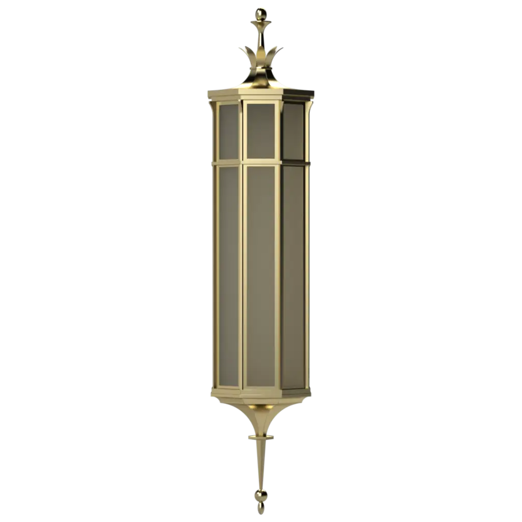 Decorative wall lantern with gold and black design on a white background