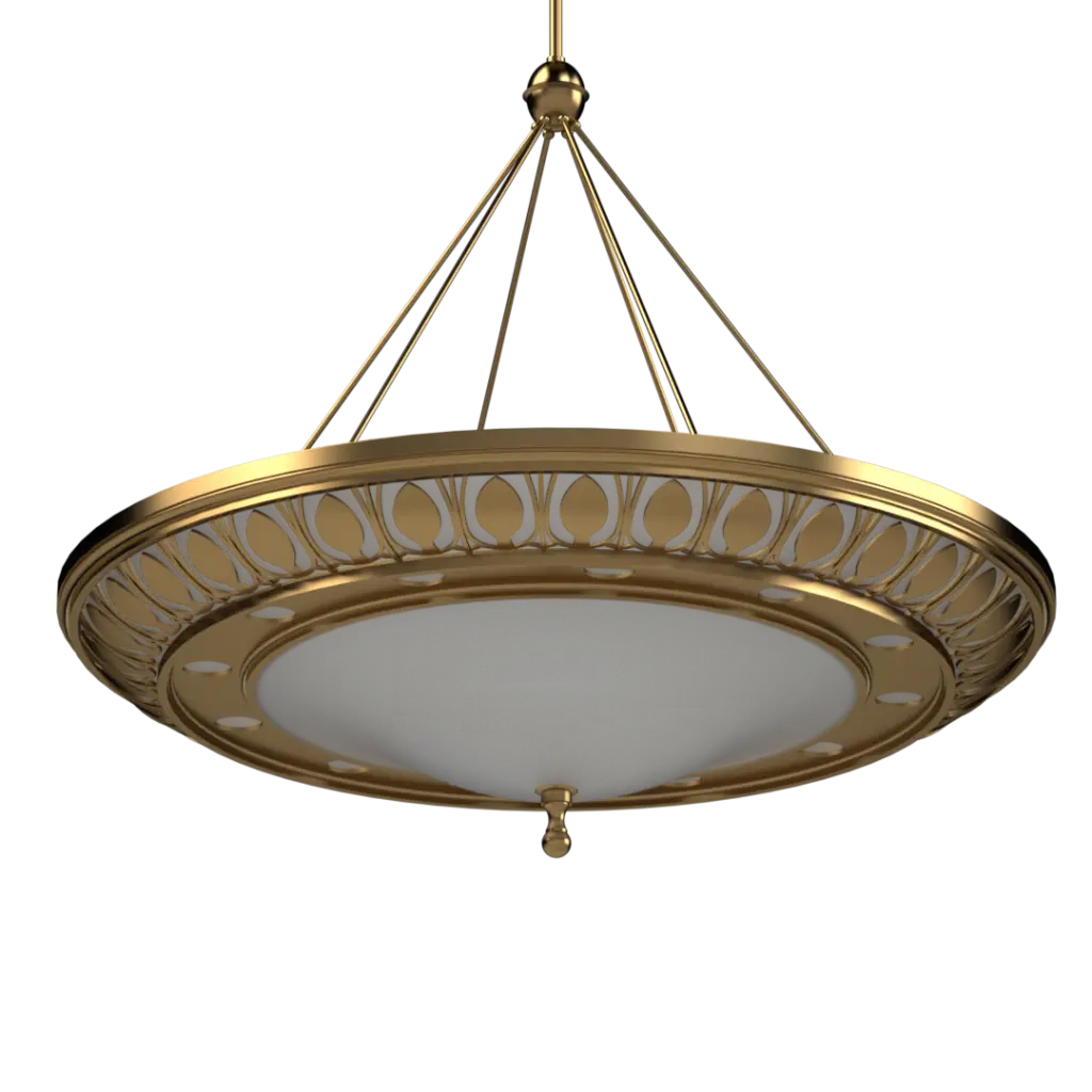 Gold pendant light fixture on a white background