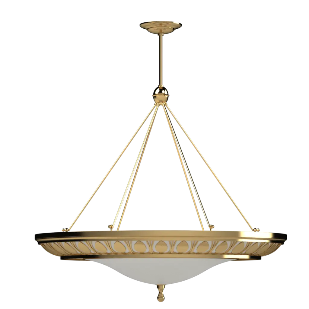 Gold pendant light fixture on a white background